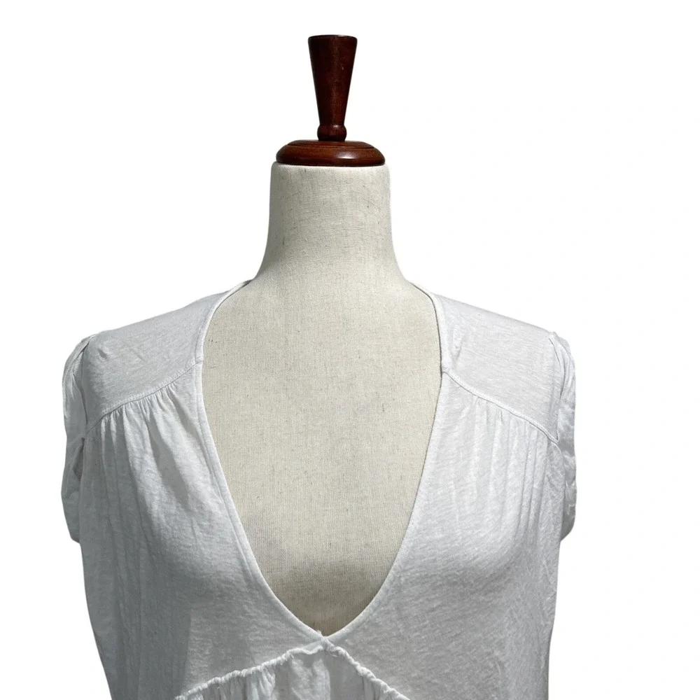 Free People Small White Top Babydoll V-Neck Festival Boho Peplum Oversized Shirt